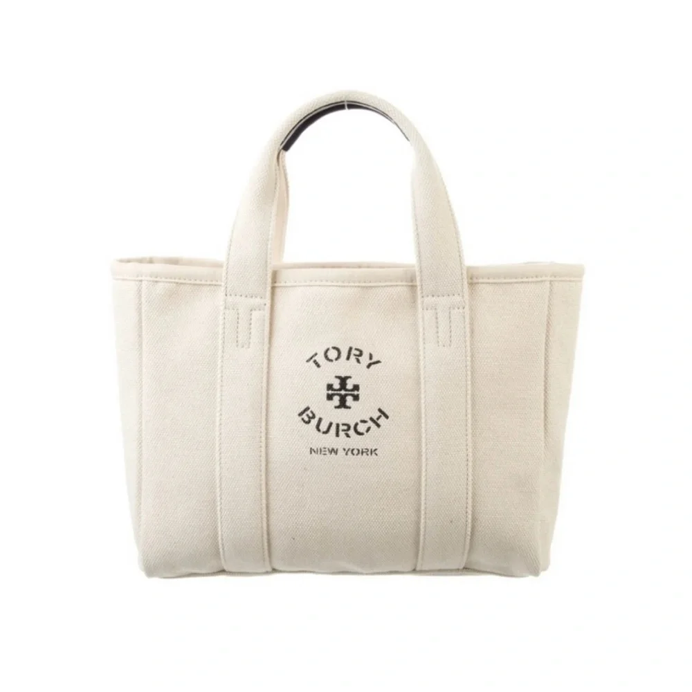 NEW!! Tory Burch Small Mercer Street Tote Canvas Ivory Logo  Authenticated